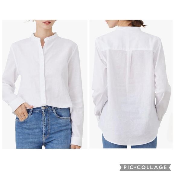 Hoteve Tops - NWT White Linen Button Down French Collar Shirt